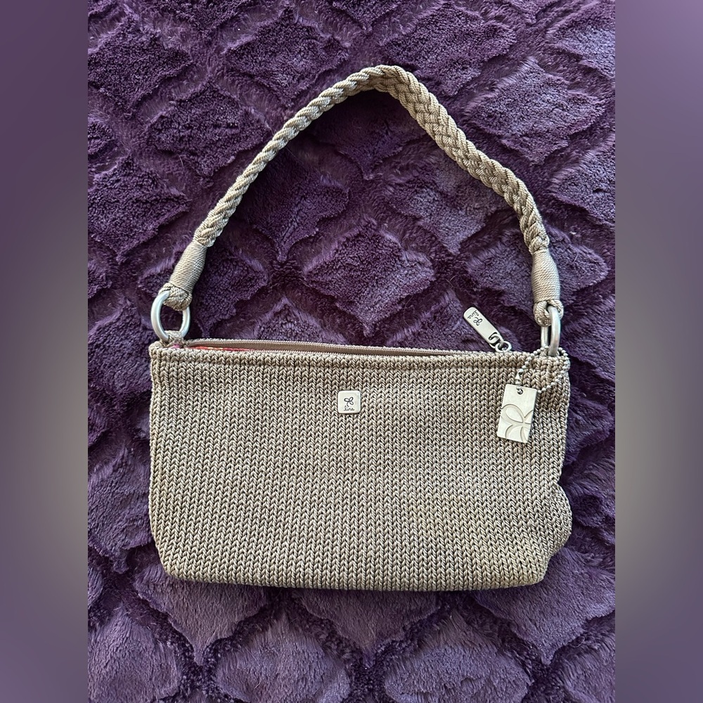Chic Tan Knitted Lina small Shoulder Bag purse. EUC. Very clean!